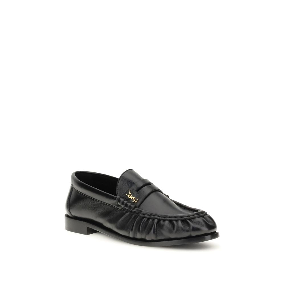 Saint Laurent Black Lamb Ovis Aries Aries Slip-On Loafers - Luxe Nova