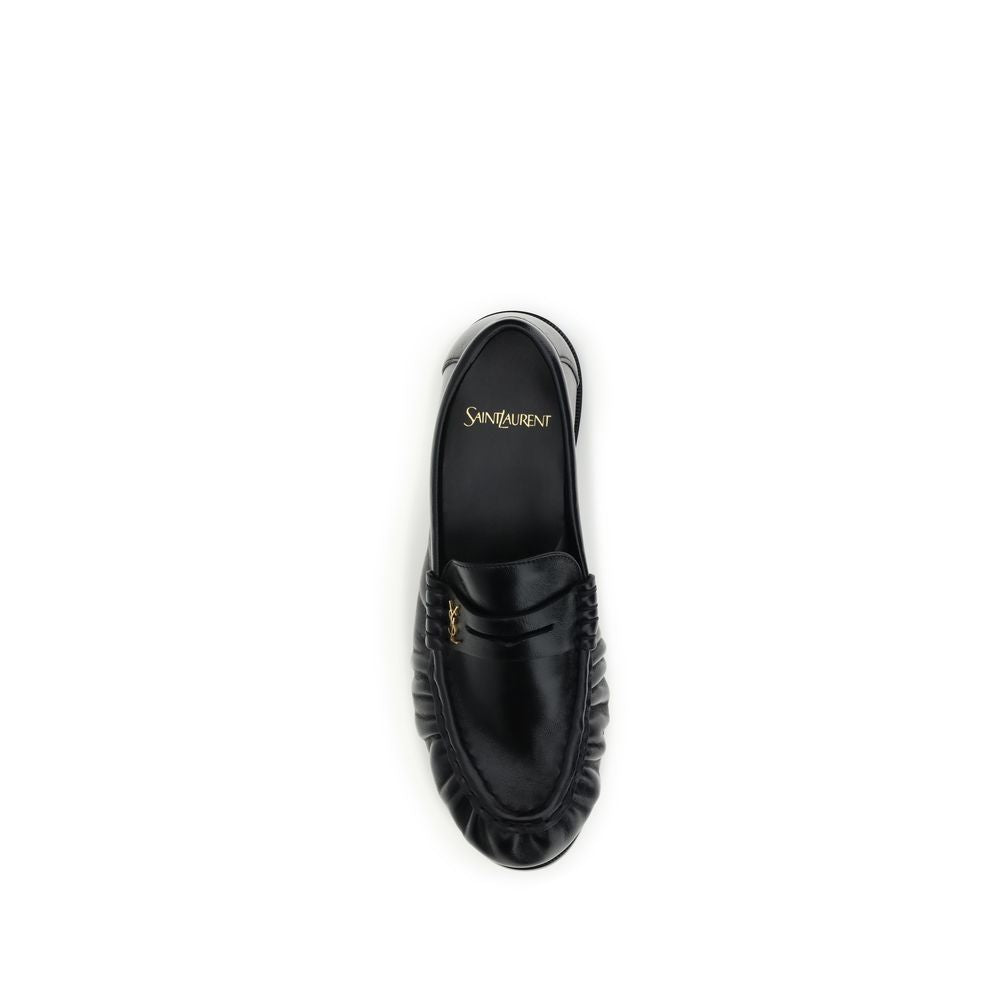 Saint Laurent Black Lamb Ovis Aries Aries Slip-On Loafers - Luxe Nova