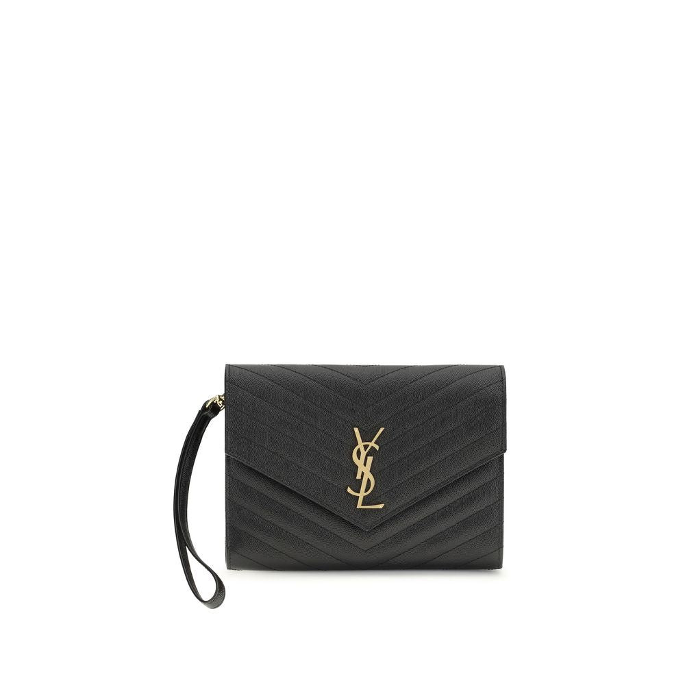 Saint Laurent Black Calf Leather Bos Taurus Clutch Bag - Luxe Nova