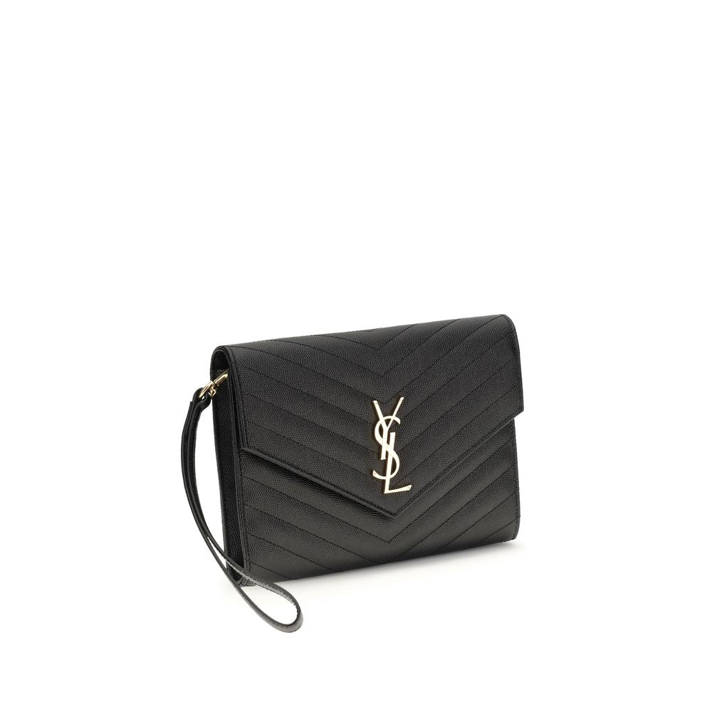 Saint Laurent Black Calf Leather Bos Taurus Clutch Bag - Luxe Nova