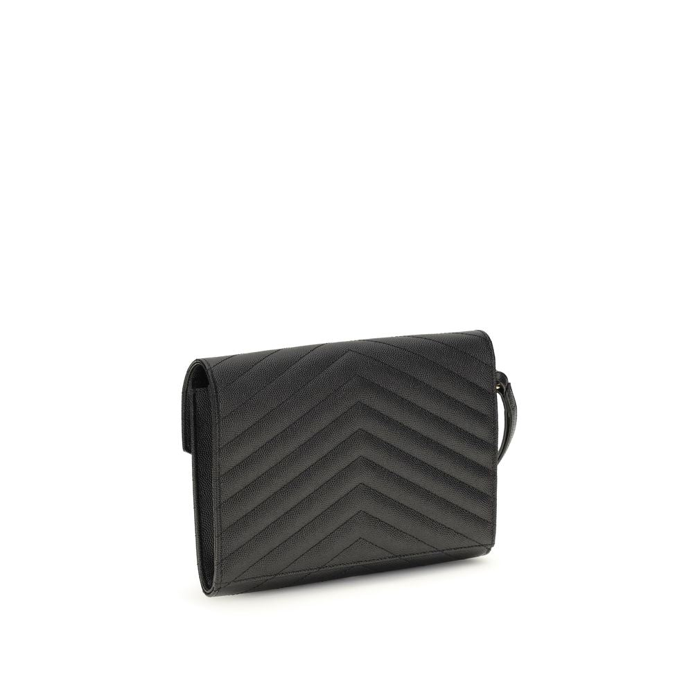 Saint Laurent Black Calf Leather Bos Taurus Clutch Bag - Luxe Nova