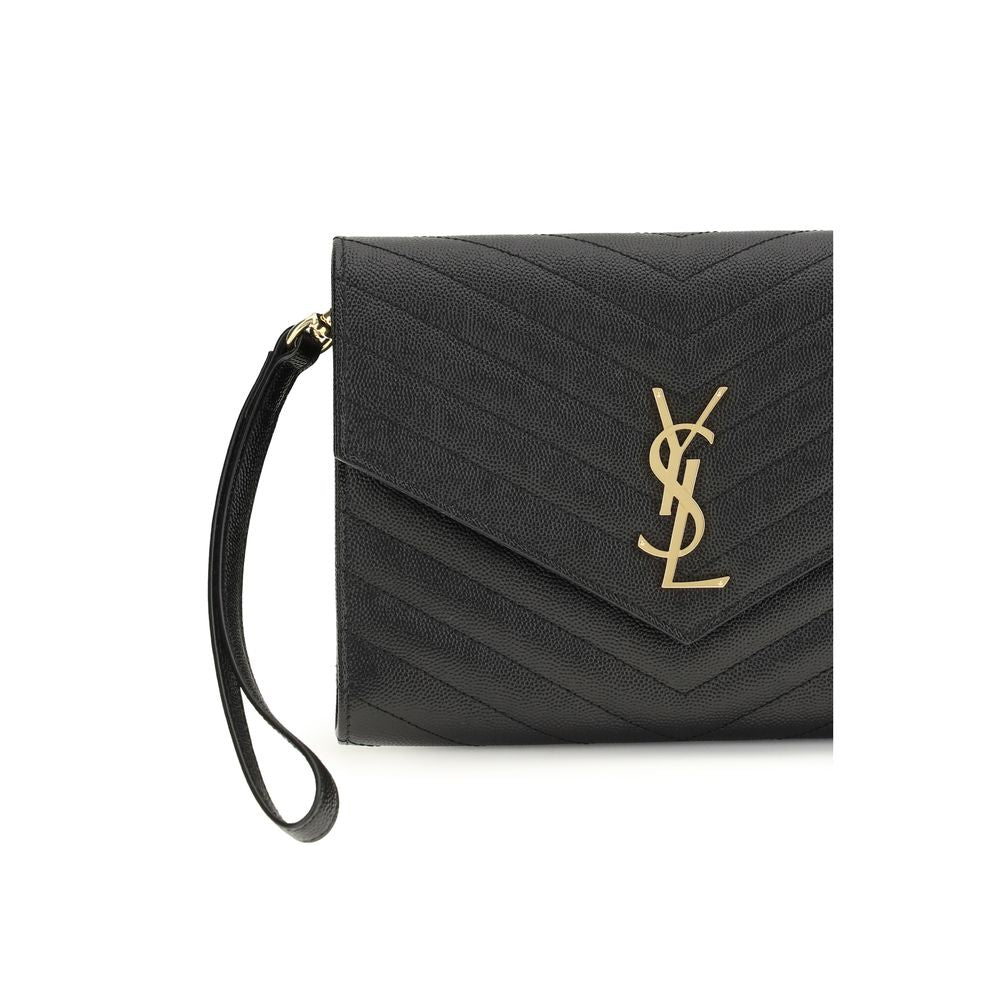 Saint Laurent Black Calf Leather Bos Taurus Clutch Bag - Luxe Nova