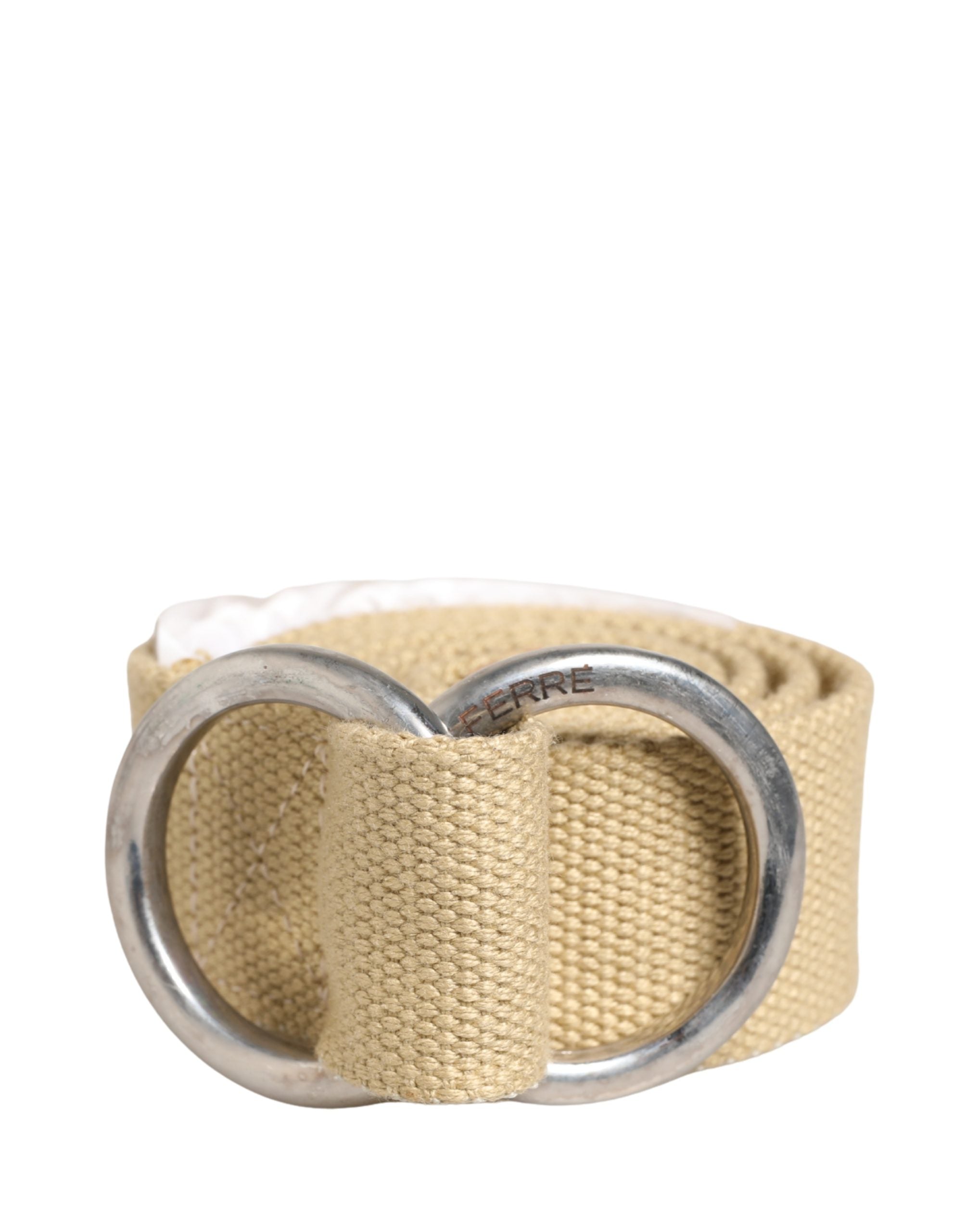 GF Ferre Men Beige Canvas Silver Metal Buckle Cintura Belt - Luxe Nova