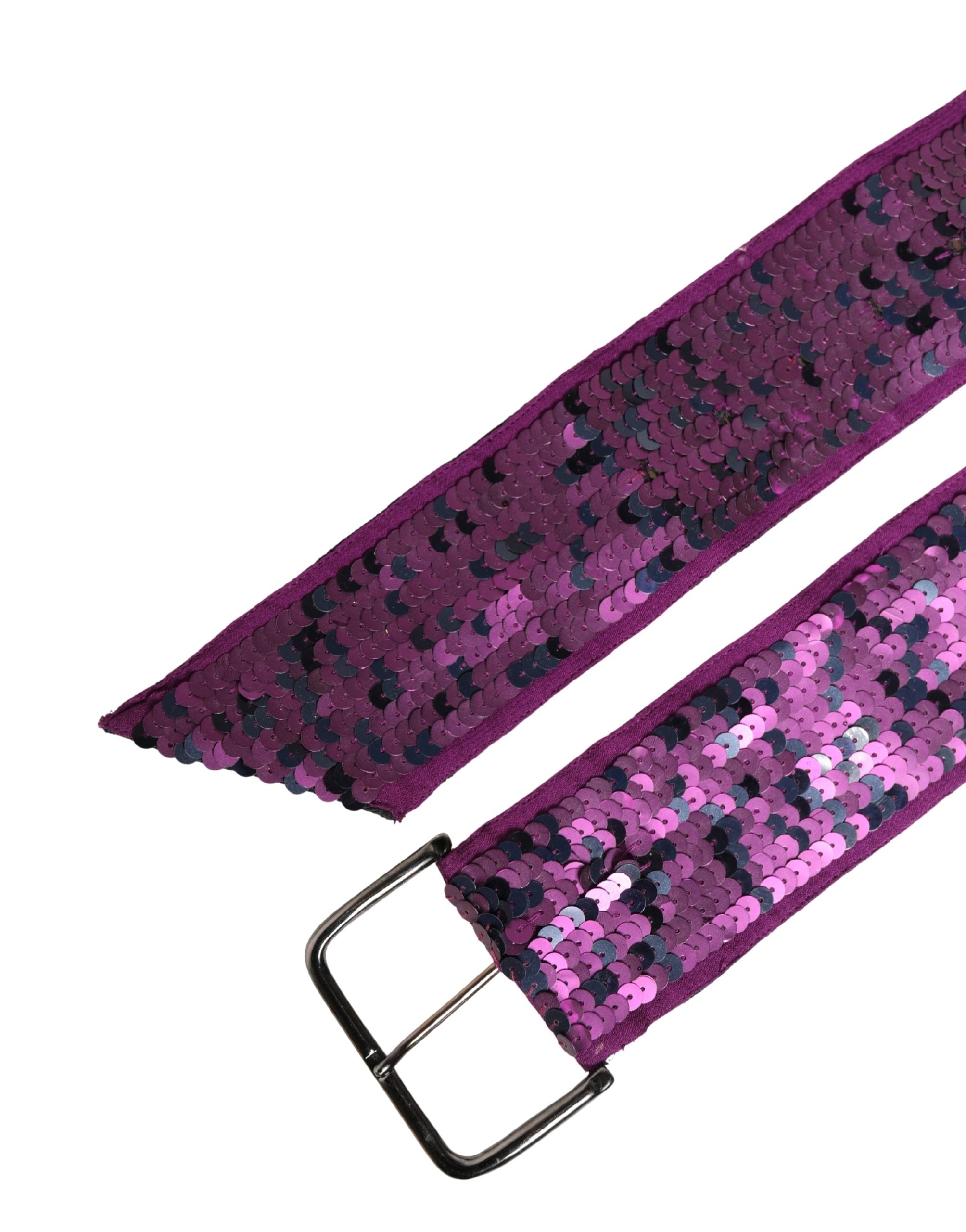 GF Ferre Women Purple Sequined Silver Metal Buckle Belt