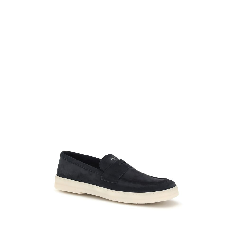 Prada Blue Calf Leather Bos Taurus Slip-On Loafers - Luxe Nova