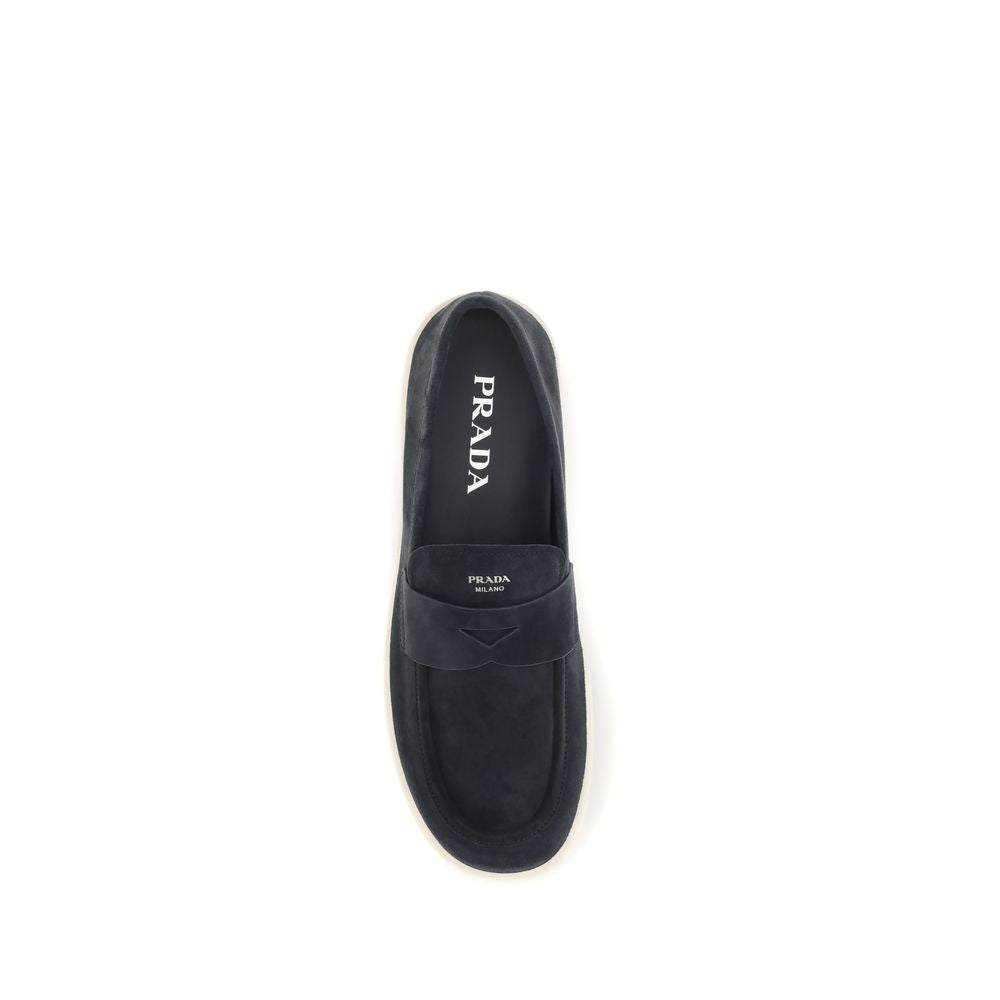 Prada Blue Calf Leather Bos Taurus Slip-On Loafers - Luxe Nova