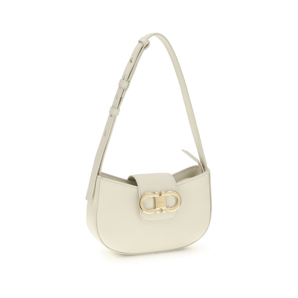 Ferragamo White Calf Leather Bos Taurus Shoulder Bag