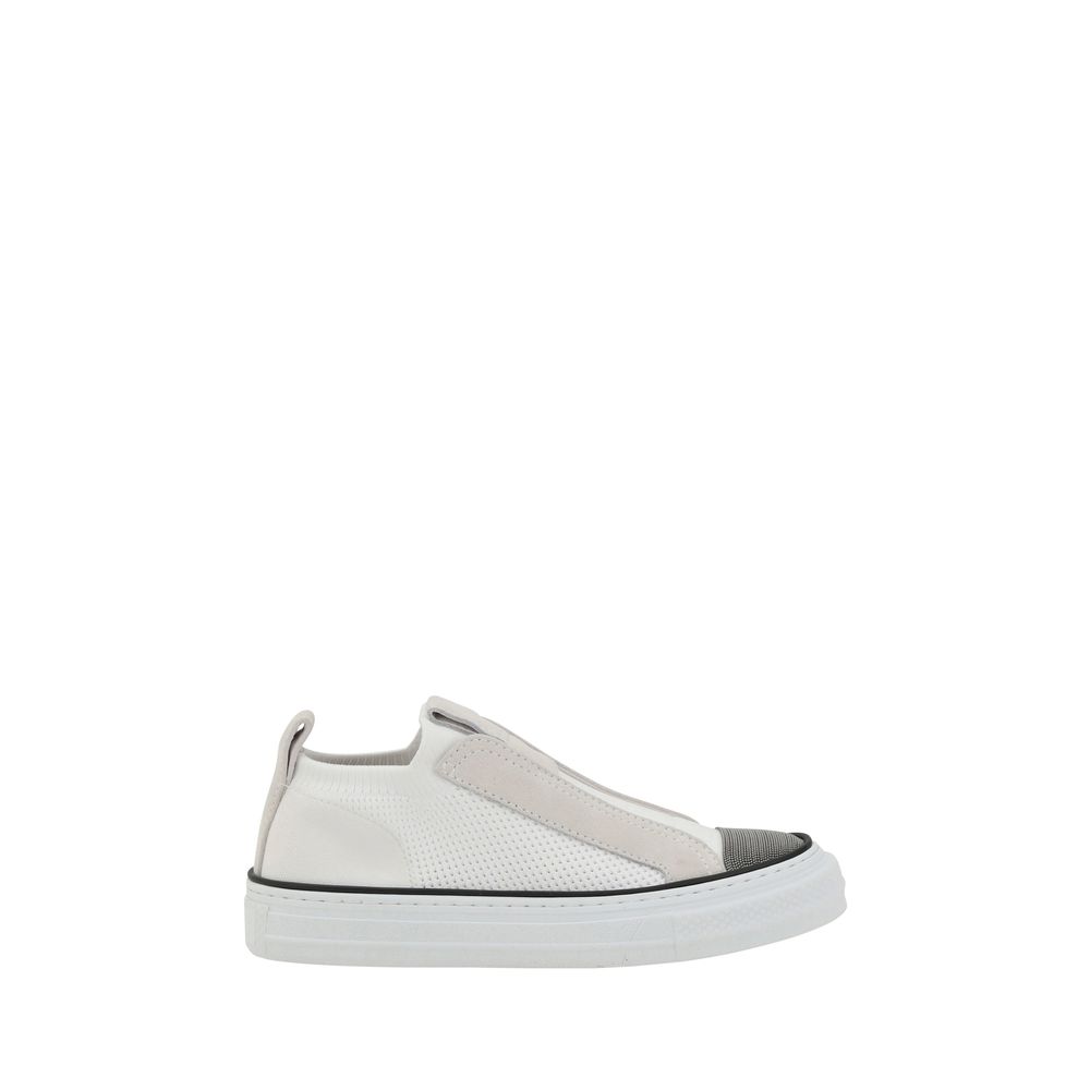 Brunello Cucinelli White Nylon Low Top Sneakers - Luxe Nova
