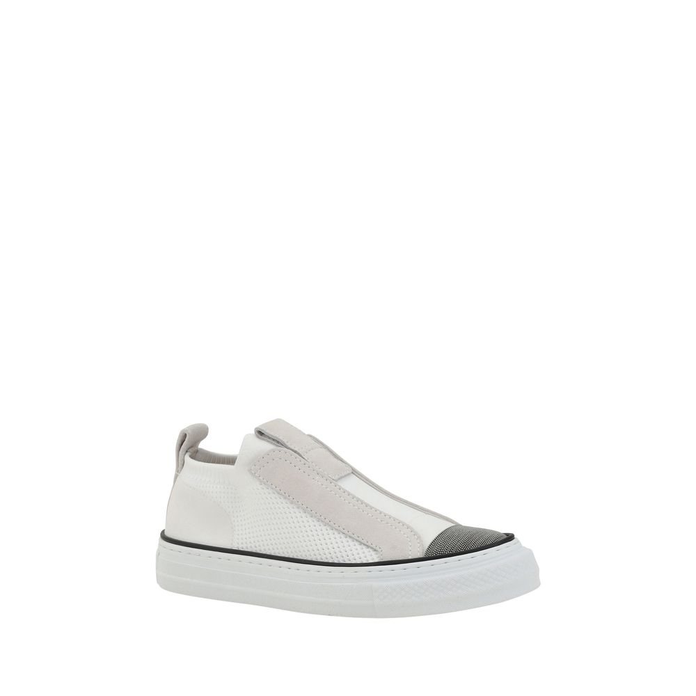 Brunello Cucinelli White Nylon Low Top Sneakers - Luxe Nova