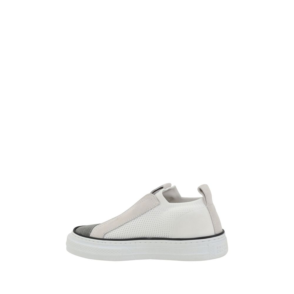 Brunello Cucinelli White Nylon Low Top Sneakers - Luxe Nova