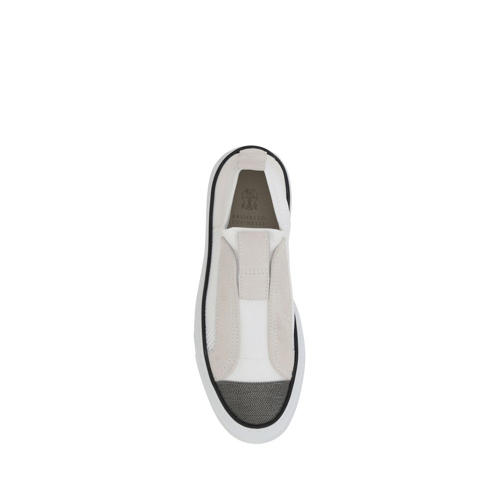 Brunello Cucinelli White Nylon Low Top Sneakers - Luxe Nova