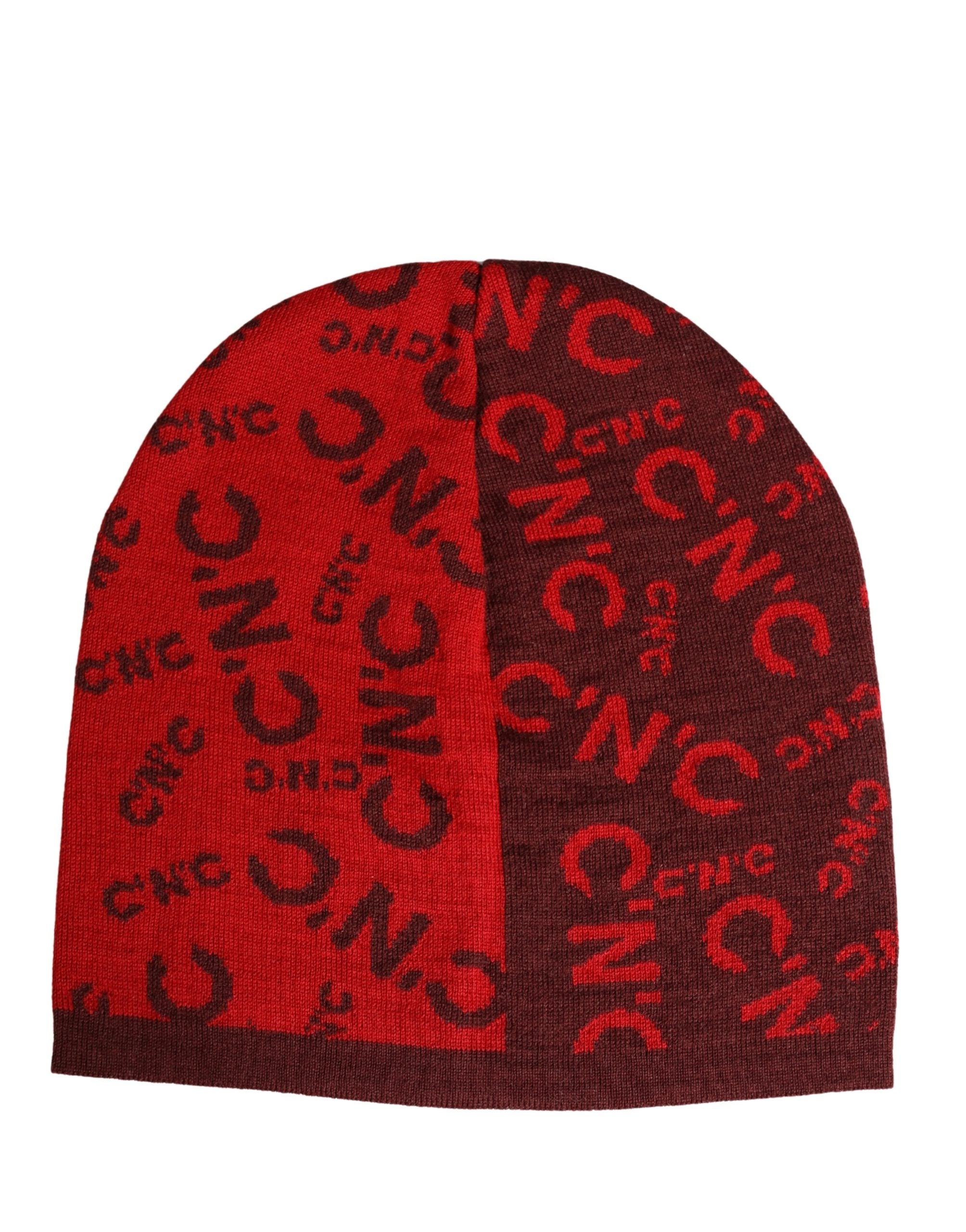 Costume National Red Wool Blend Branded Beanie Capello Hat