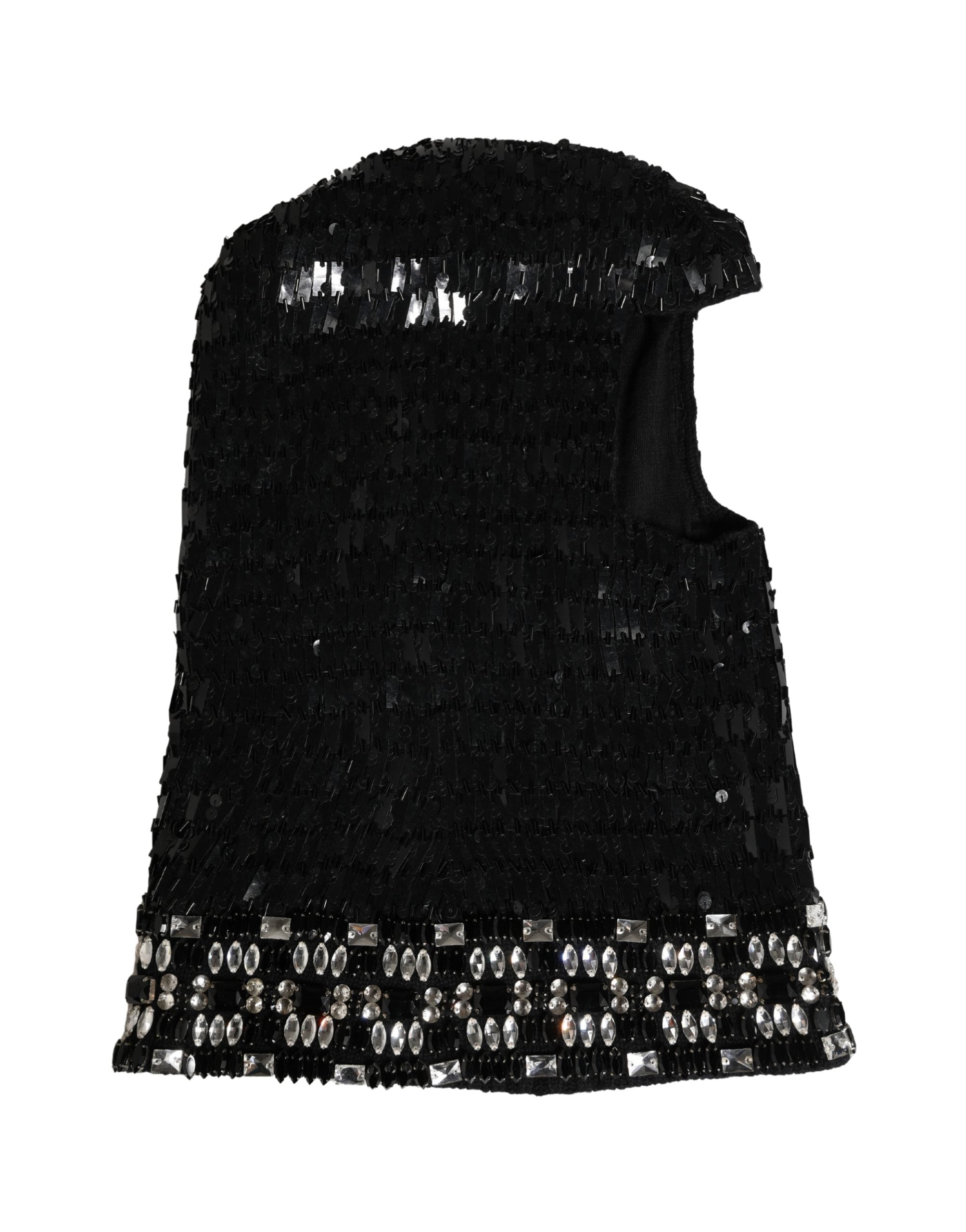 Dolce & Gabbana Black Wool Crystal Embellished Balaclava Hat