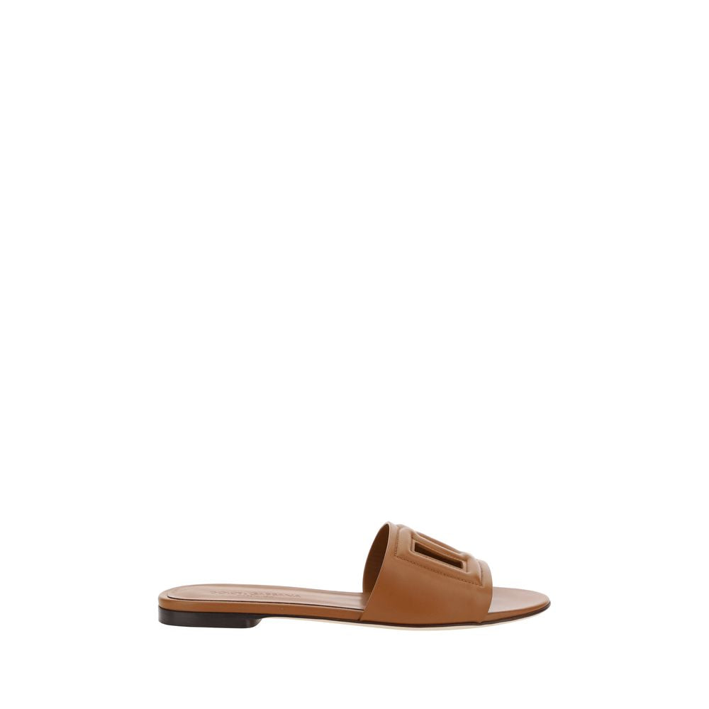 Dolce & Gabbana Brown Calf Leather Bos Taurus Flat Sandals - Luxe Nova