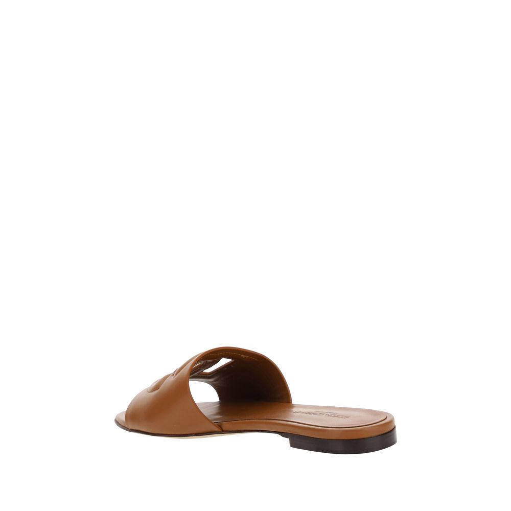Dolce & Gabbana Brown Calf Leather Bos Taurus Flat Sandals - Luxe Nova