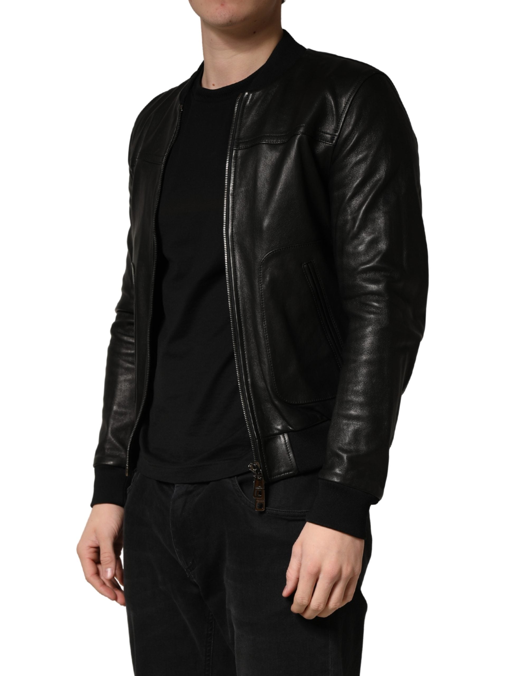 Dolce & Gabbana Black Lamb Leather Full Zip Biker  Jacket