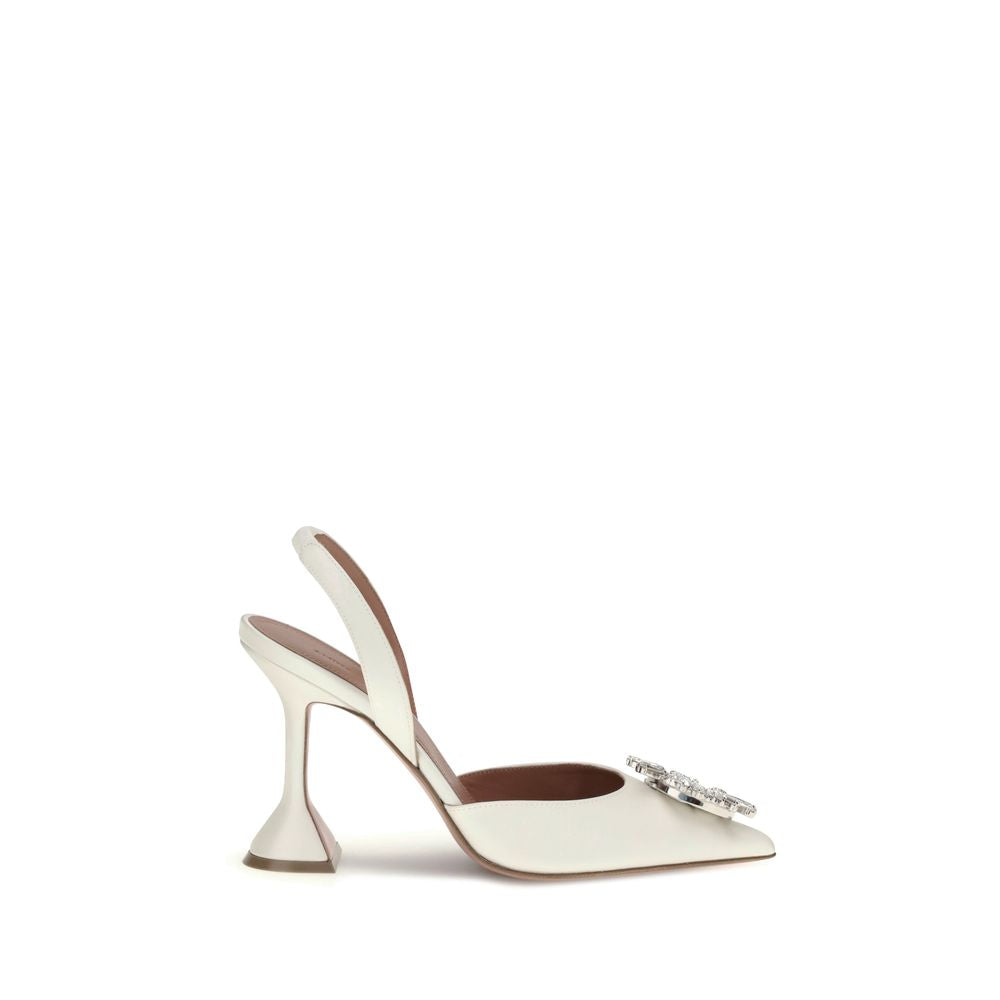 Amina Muaddi White Calf Leather Bos Taurus Pumps