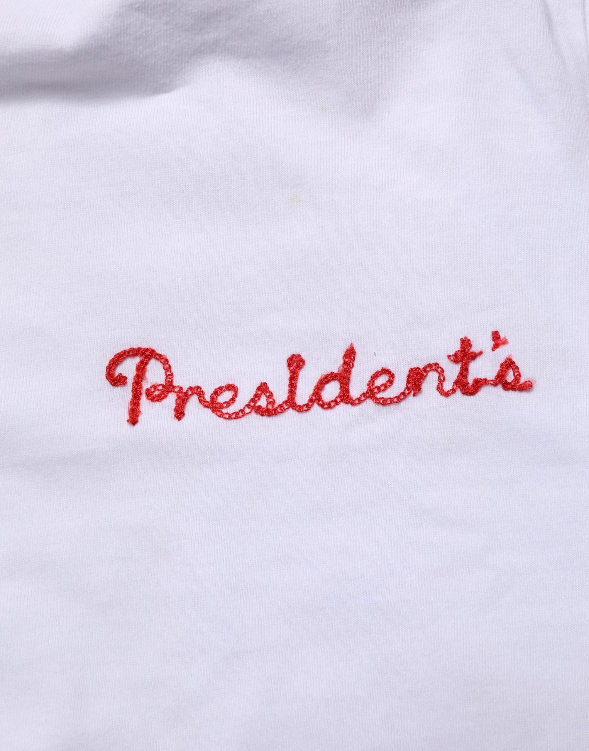 President's White Logo Embroidery Cotton Men Crew Neck T-shirt