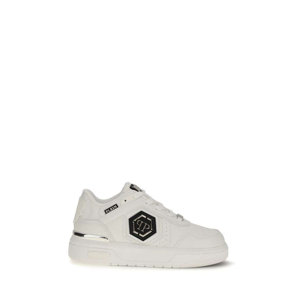 Philipp Plein White Calf Leather Bos Taurus Athletic Sneakers - Luxe Nova