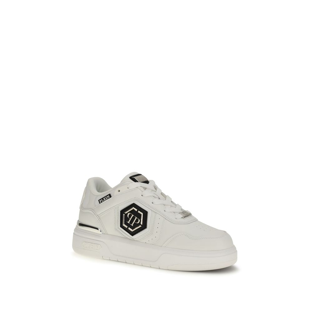 Philipp Plein White Calf Leather Bos Taurus Athletic Sneakers - Luxe Nova
