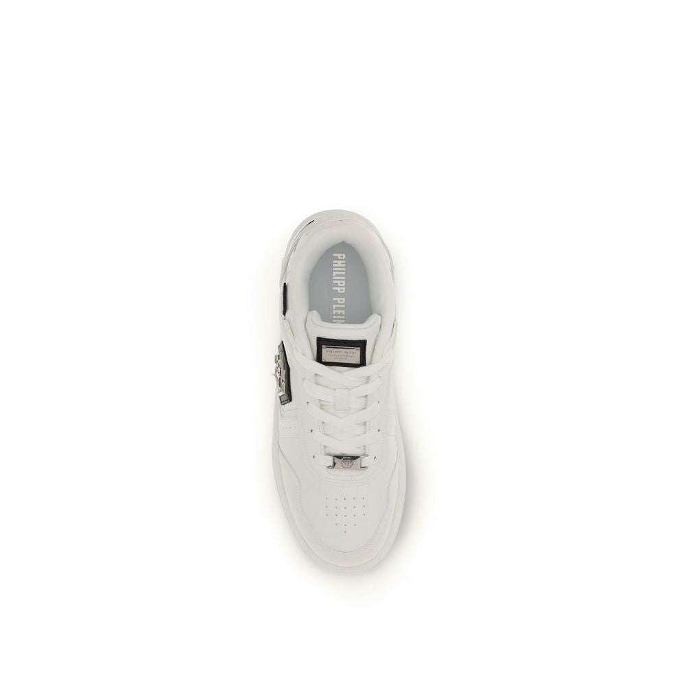Philipp Plein White Calf Leather Bos Taurus Athletic Sneakers - Luxe Nova