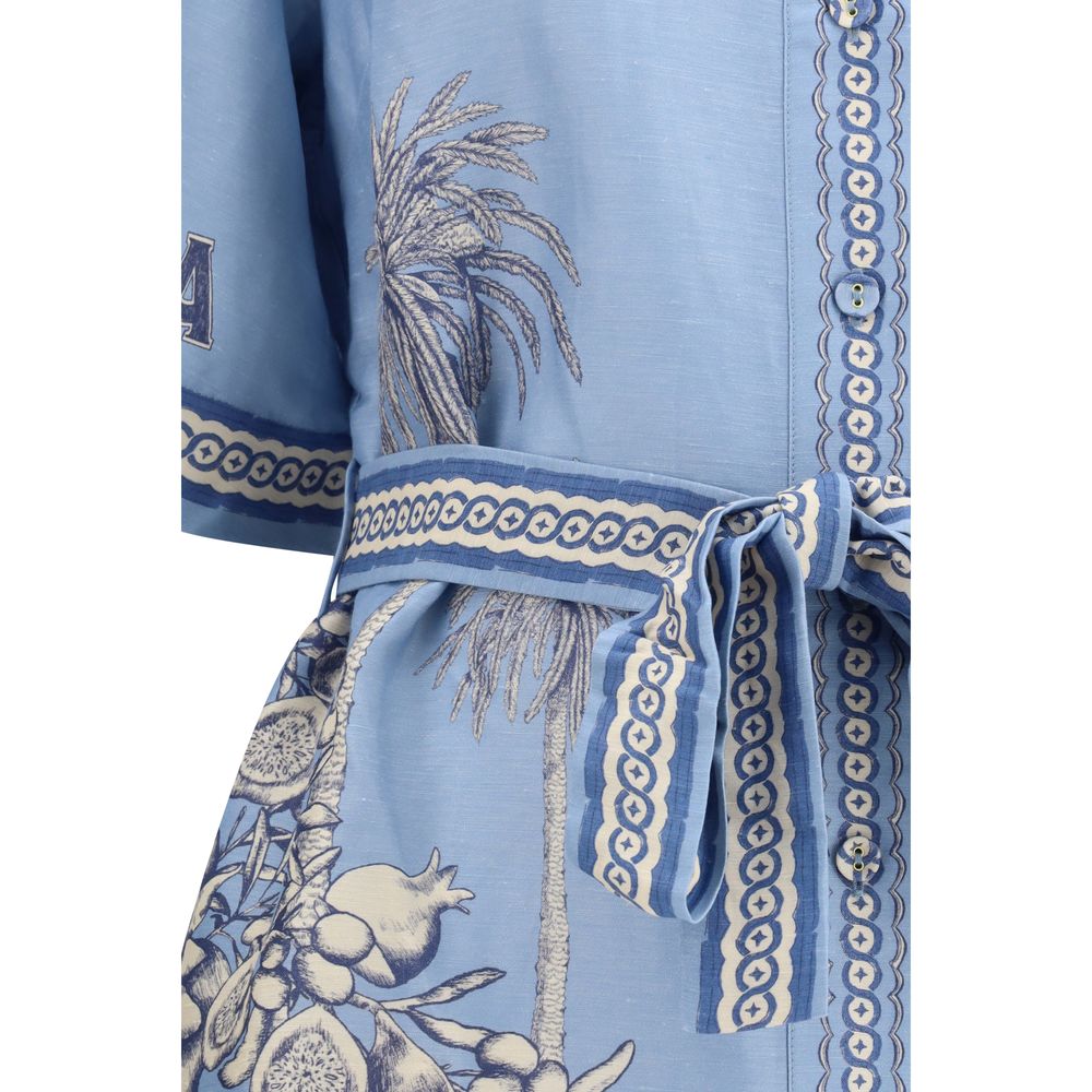 Alemais Blue Linen Casual Dress - Luxe Nova