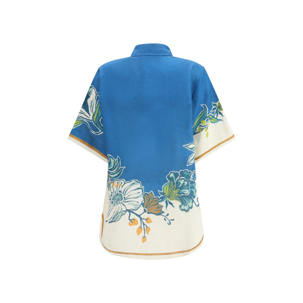 Alemais Blue Linen Pattern Shirt - Luxe Nova