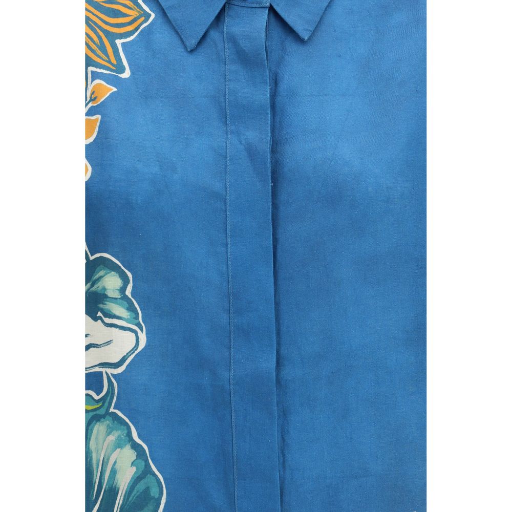 Alemais Blue Linen Pattern Shirt - Luxe Nova