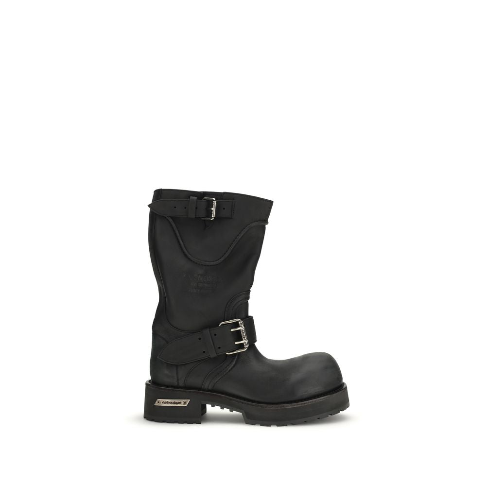 Balenciaga Black Calf Leather Bos Taurus Lace-Up Boots - Luxe Nova