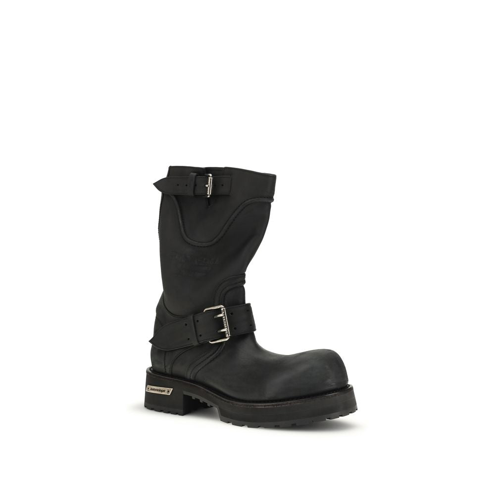 Balenciaga Black Calf Leather Bos Taurus Lace-Up Boots - Luxe Nova