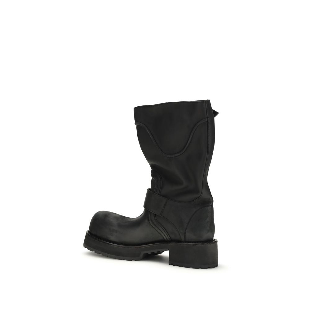 Balenciaga Black Calf Leather Bos Taurus Lace-Up Boots - Luxe Nova