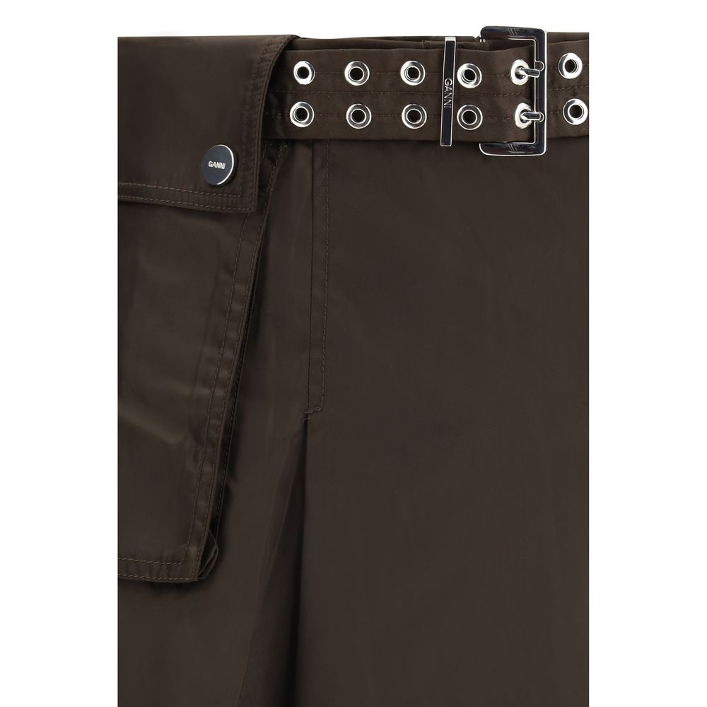 Ganni Brown Recycled Polyamide Long Skirt - Luxe Nova