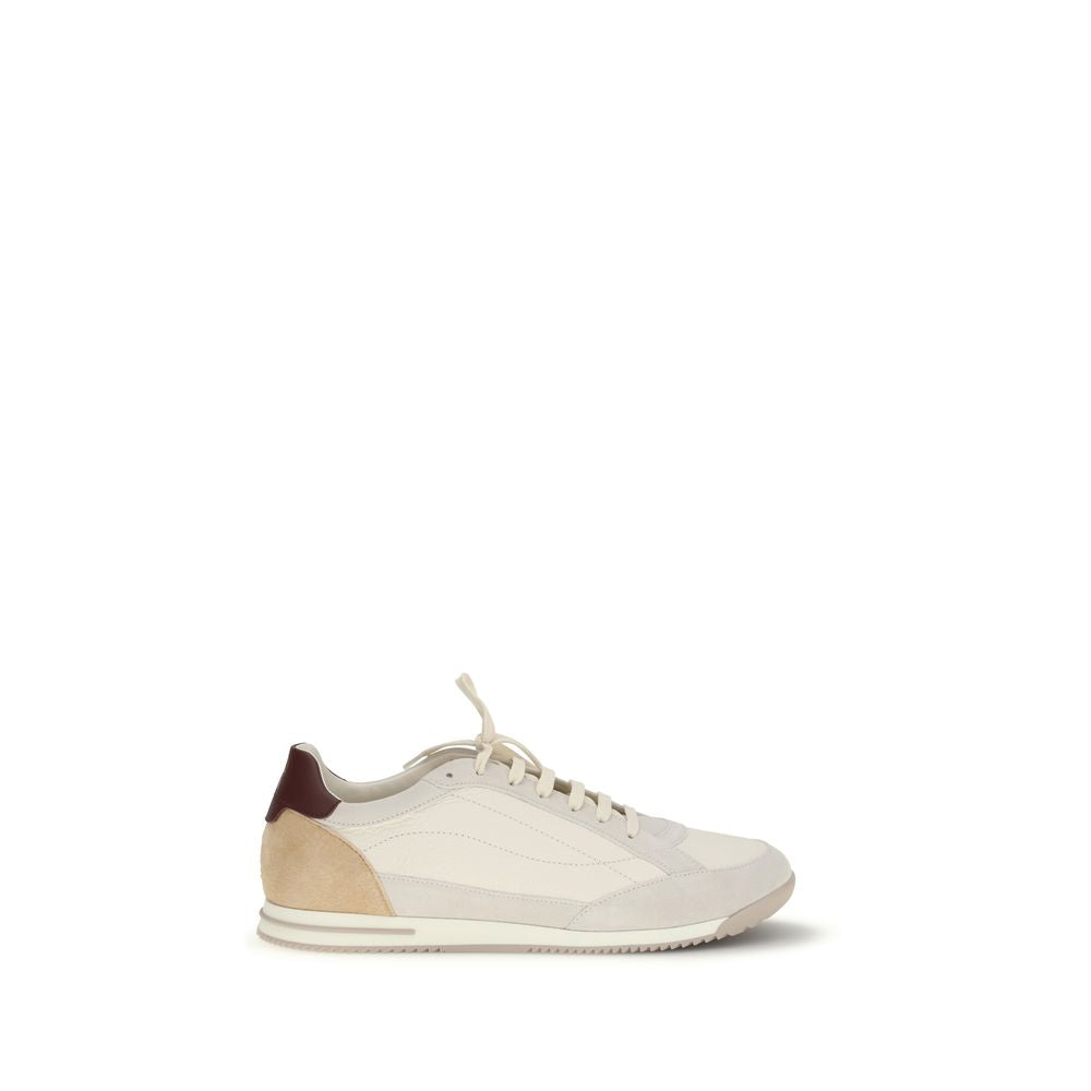 Brunello Cucinelli Beige Calf Leather Bos Taurus Sneakers - Luxe Nova
