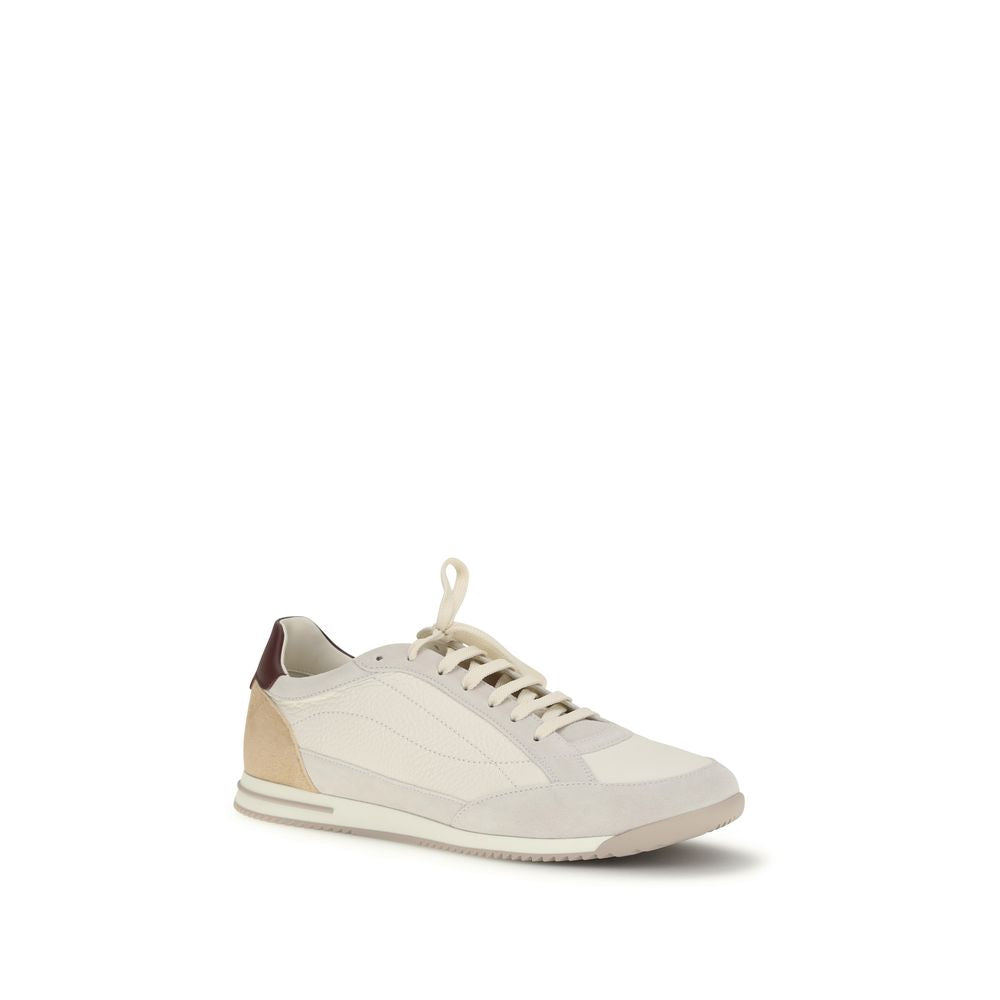 Brunello Cucinelli Beige Calf Leather Bos Taurus Sneakers - Luxe Nova