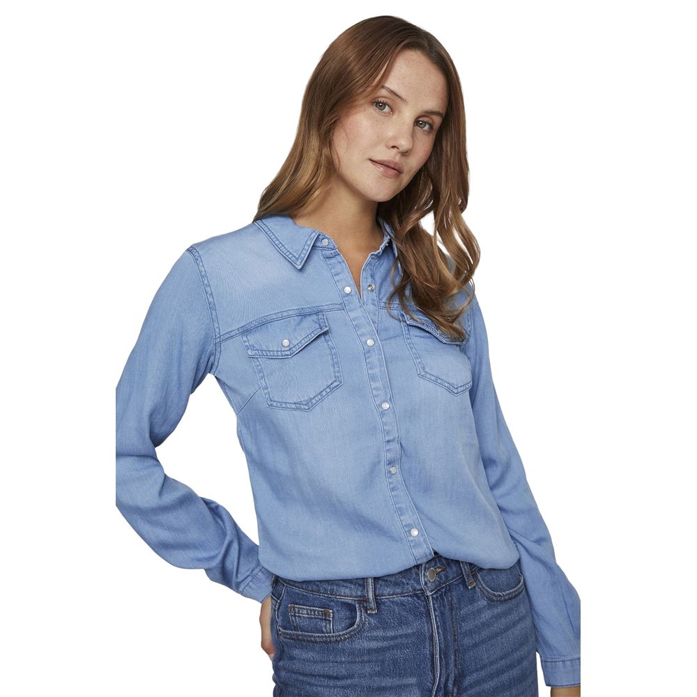 Vila Clothes Light Blue Cotton Blouse - Luxe Nova