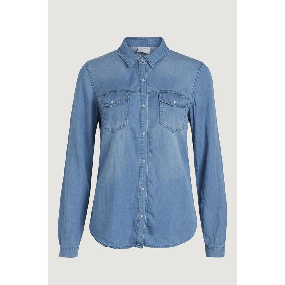 Vila Clothes Light Blue Cotton Blouse - Luxe Nova