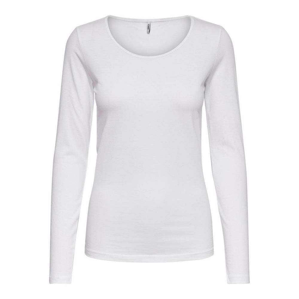 Only White Cotton Long Sleeve T-Shirt - Luxe Nova