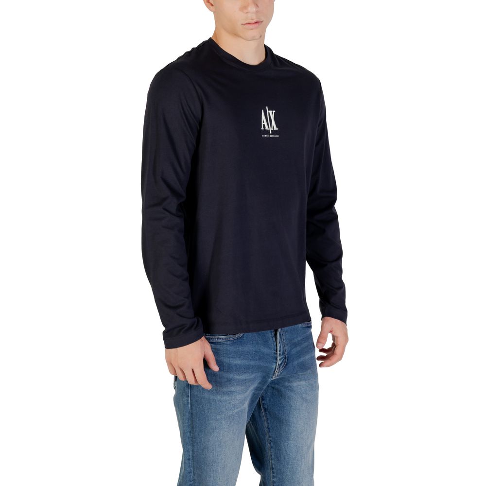 Armani Exchange Blue Cotton Long Sleeve T-Shirt - Luxe Nova