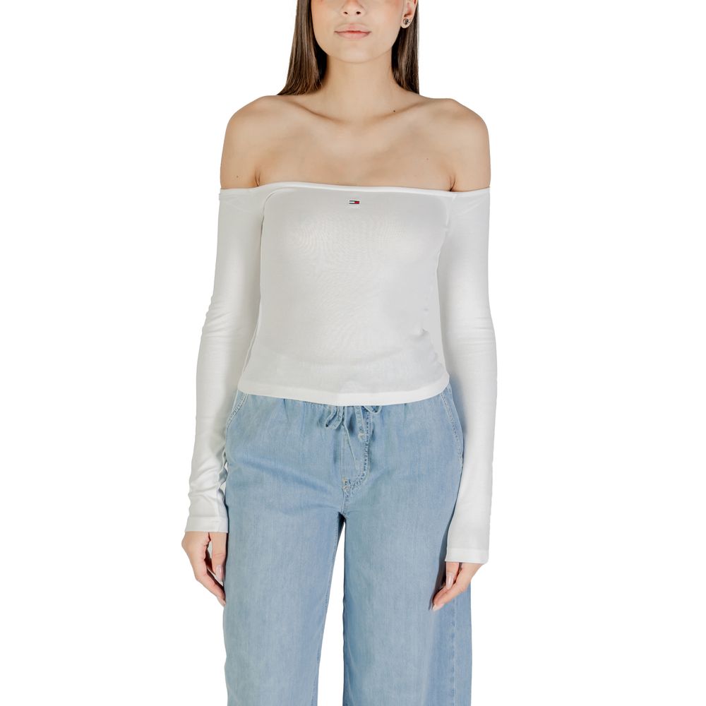 Tommy Hilfiger Jeans Cream Recycled Cotton Long Sleeve T-Shirt - Luxe Nova