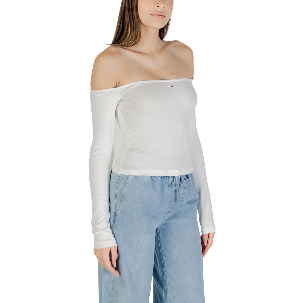 Tommy Hilfiger Jeans Cream Recycled Cotton Long Sleeve T-Shirt - Luxe Nova