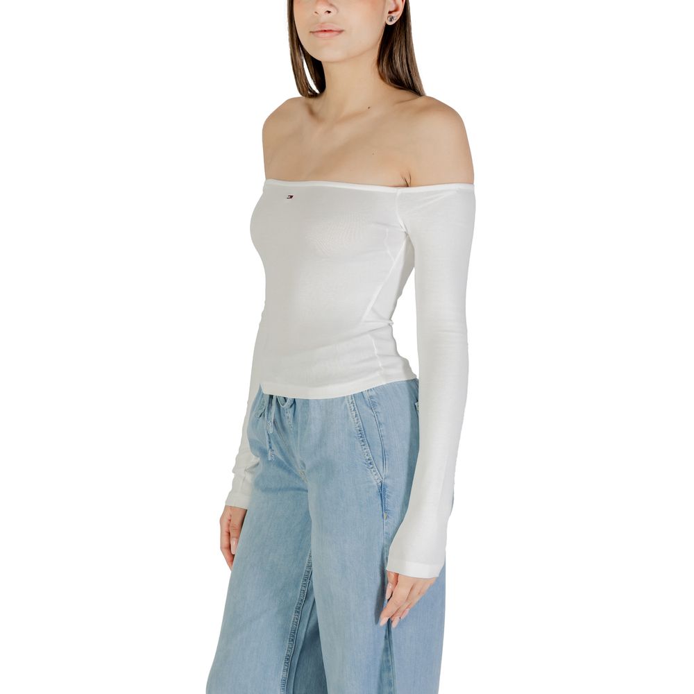Tommy Hilfiger Jeans Cream Recycled Cotton Long Sleeve T-Shirt - Luxe Nova