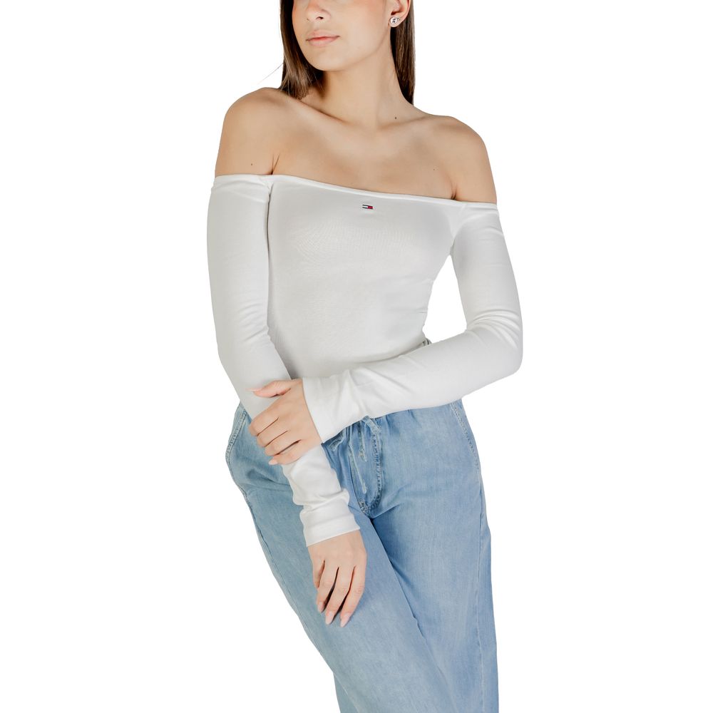 Tommy Hilfiger Jeans Cream Recycled Cotton Long Sleeve T-Shirt - Luxe Nova