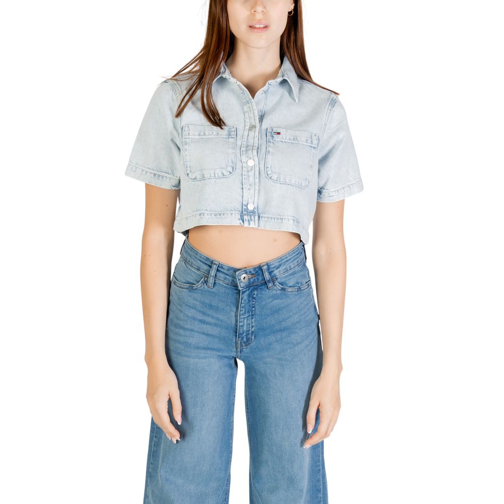Tommy Hilfiger Jeans Light Blue Recycled Cotton Shortsleeve Shirt - Luxe Nova
