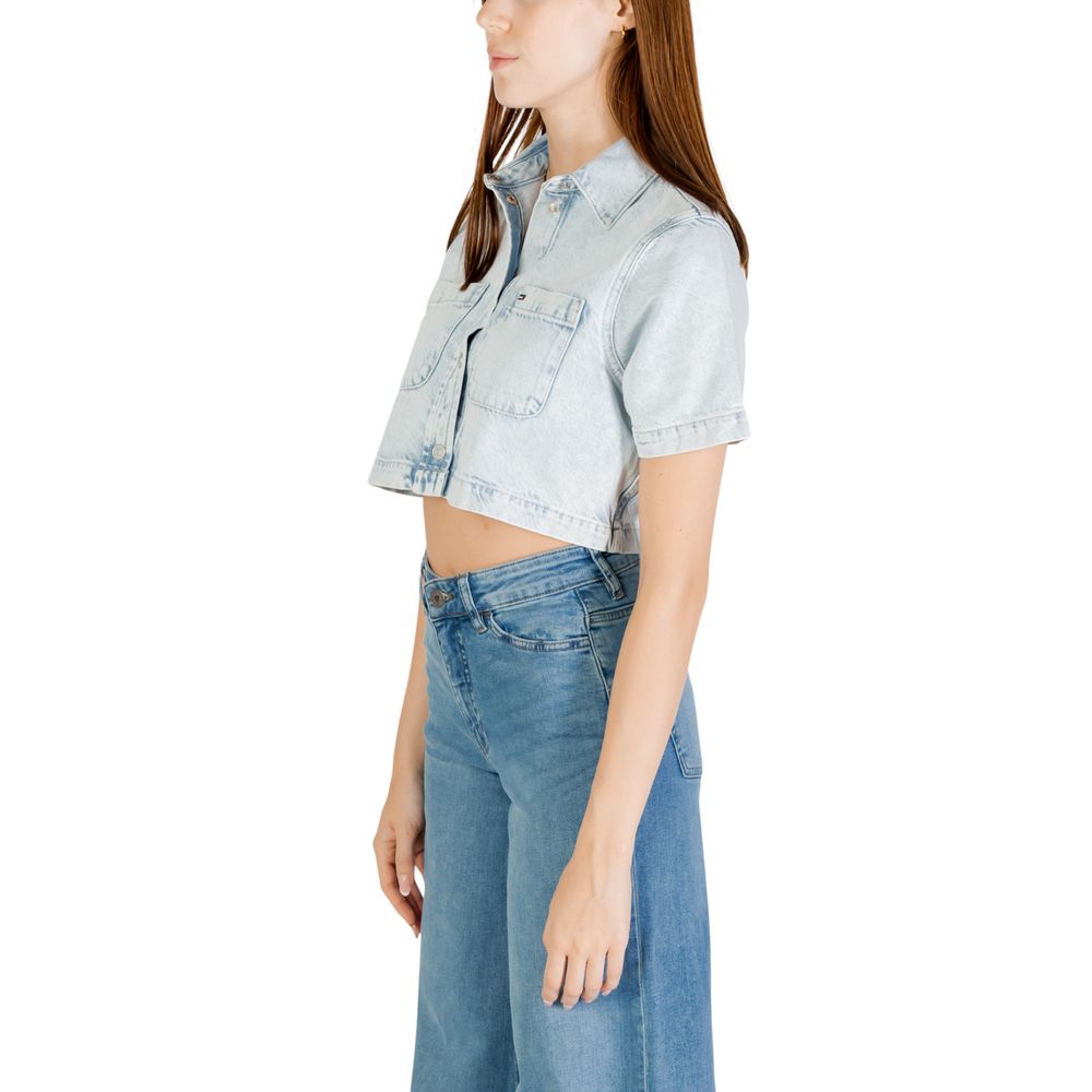 Tommy Hilfiger Jeans Light Blue Recycled Cotton Shortsleeve Shirt - Luxe Nova