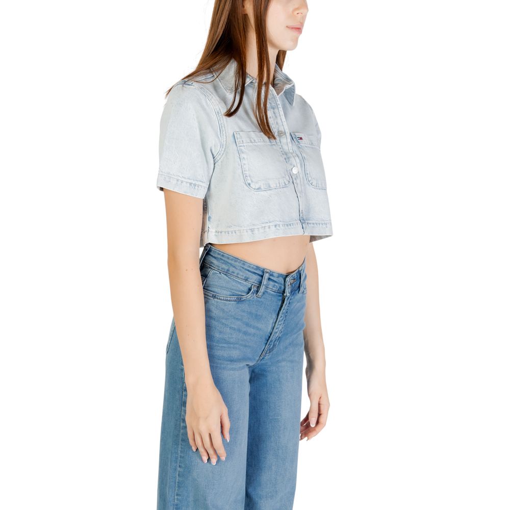 Tommy Hilfiger Jeans Light Blue Recycled Cotton Shortsleeve Shirt - Luxe Nova