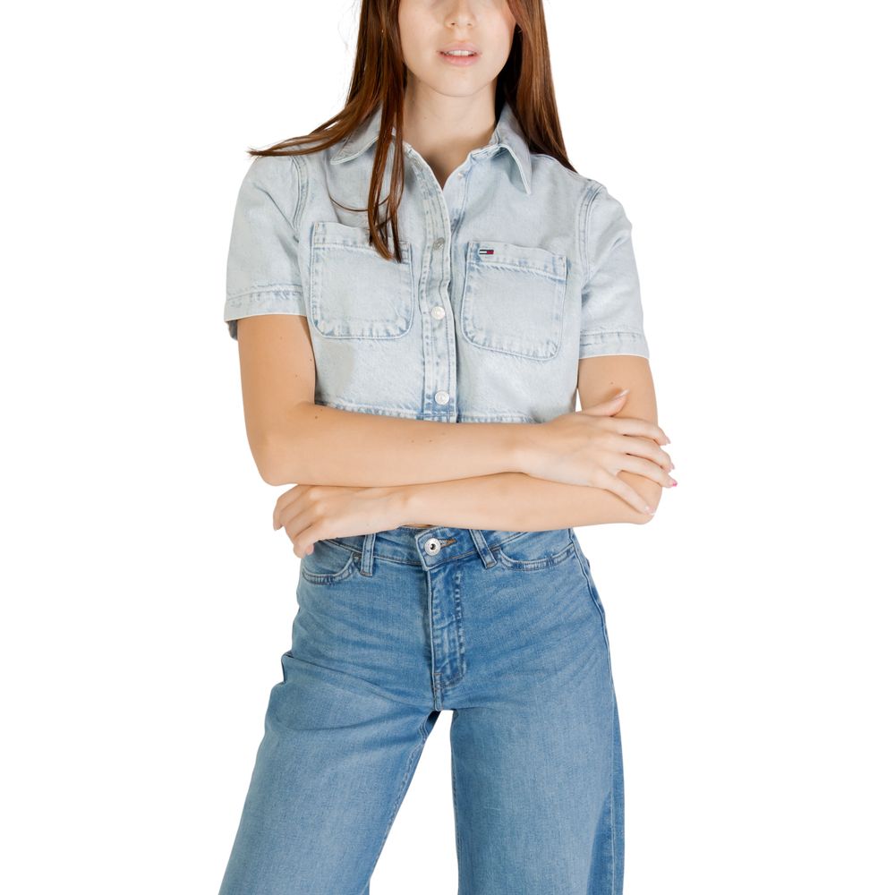 Tommy Hilfiger Jeans Light Blue Recycled Cotton Shortsleeve Shirt - Luxe Nova