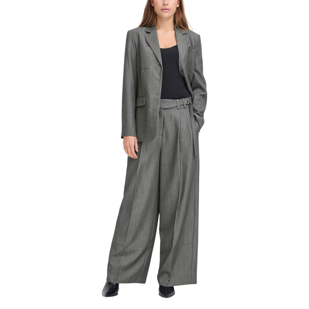 ICHI Gray Polyester Casual Pants - Luxe Nova