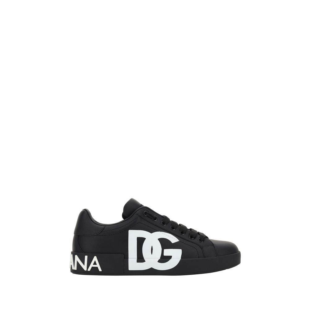 Dolce & Gabbana Black Calf Leather Bos Taurus Low Top Sneakers - Luxe Nova