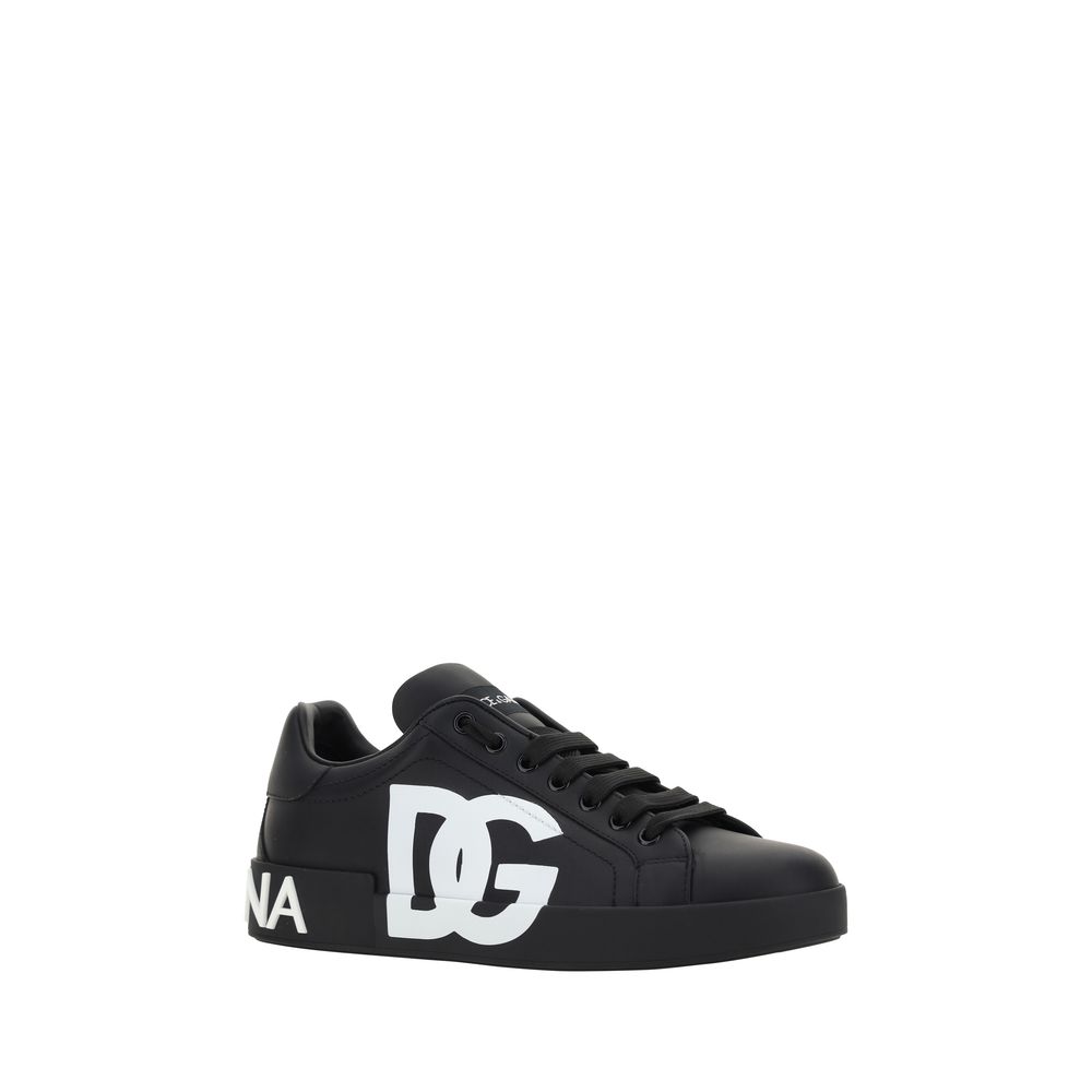 Dolce & Gabbana Black Calf Leather Bos Taurus Low Top Sneakers - Luxe Nova