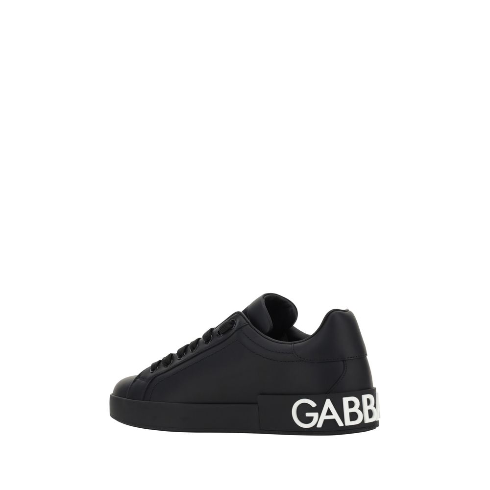 Dolce & Gabbana Black Calf Leather Bos Taurus Low Top Sneakers - Luxe Nova